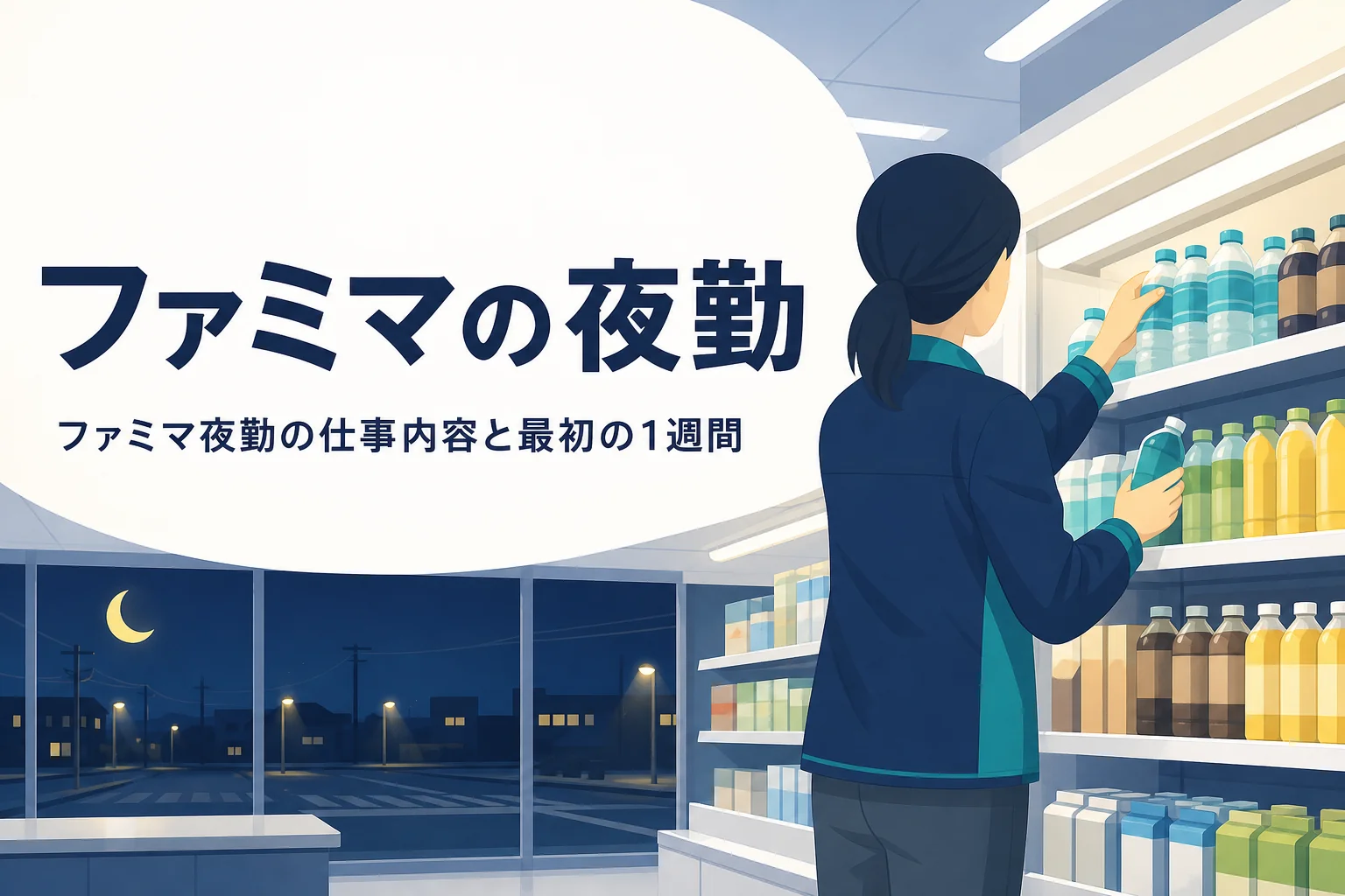 ファミマの夜勤バイトの仕事内容と最初の1週間の過ごし方を紹介する記事のアイキャッチ