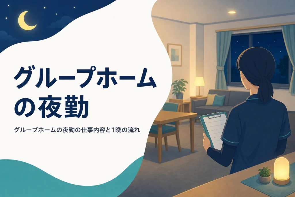 グループホームの夜勤の仕事内容と1晩の流れを紹介する記事のアイキャッチ