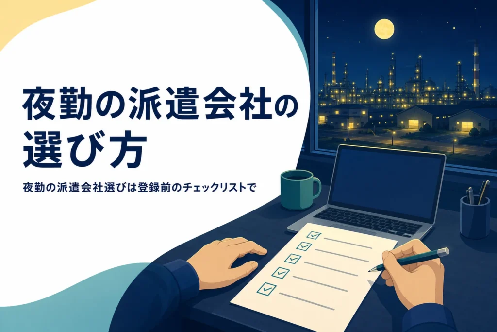 夜勤の派遣会社を登録前のチェックリストで選ぶ方法を紹介する記事のアイキャッチ