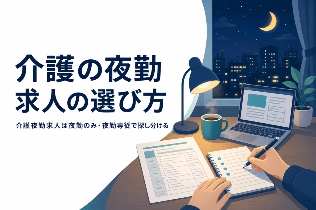 介護の夜勤求人を夜勤のみ・夜勤専従で探し分ける選び方を紹介する記事のアイキャッチ