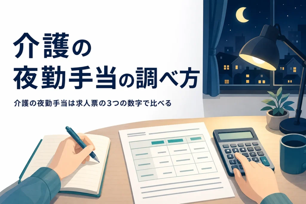 介護の夜勤手当を求人票で比べる方法を紹介する記事のアイキャッチ