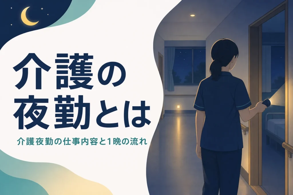 介護の夜勤の仕事内容と1晩の流れを紹介する記事のアイキャッチ