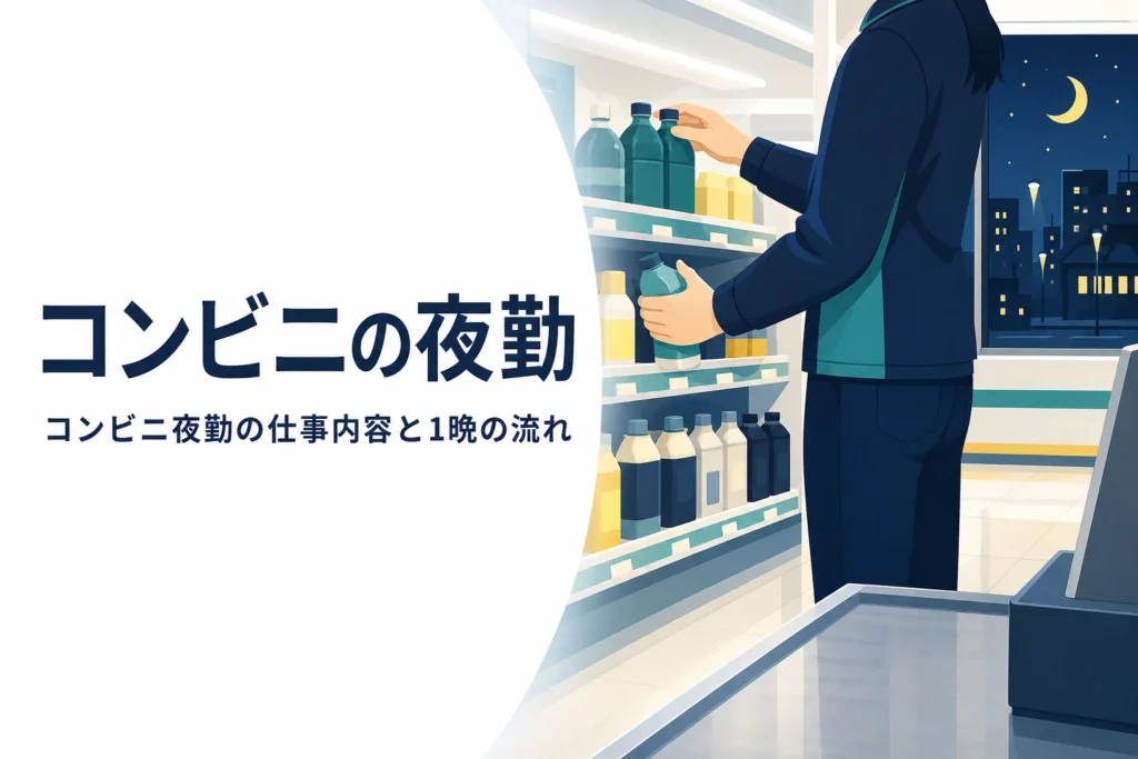コンビニの夜勤の仕事内容と22時から翌朝までの流れを紹介する記事のアイキャッチ