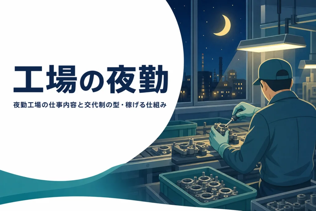 工場の夜勤の仕事内容と交代制の型、稼げる仕組みを紹介する記事のアイキャッチ