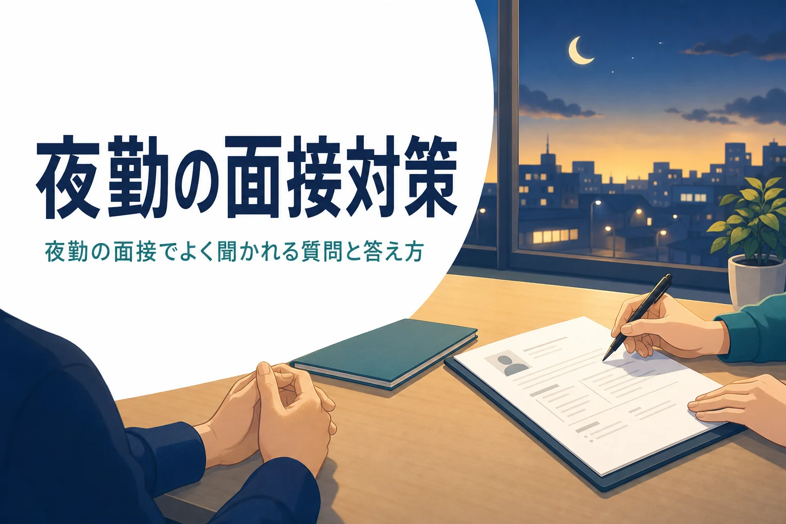 夜勤の面接でよく聞かれる質問と答え方を紹介する記事のアイキャッチ