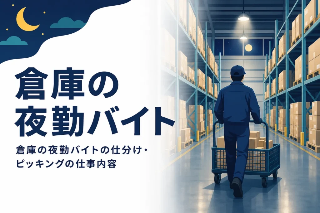 倉庫の夜勤バイトの仕分け・ピッキングの仕事内容を紹介する記事のアイキャッチ