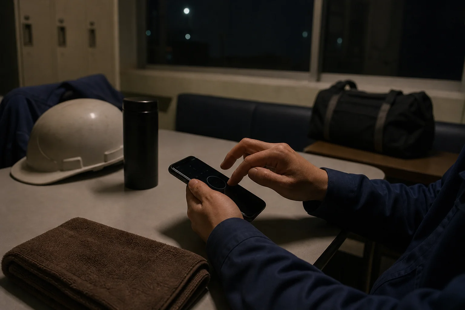 夜勤中の仮眠を0時から4時の間に20〜50分とるポイントを、休憩室の様子とともに示した写真