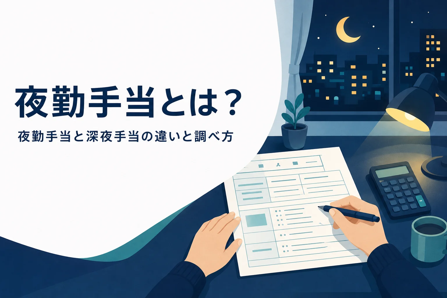 夜勤手当と深夜手当の違いと、相場の調べ方を紹介する記事のアイキャッチ