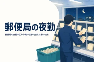 郵便局の夜勤の区分作業の仕事内容と応募の流れを紹介する記事のアイキャッチ