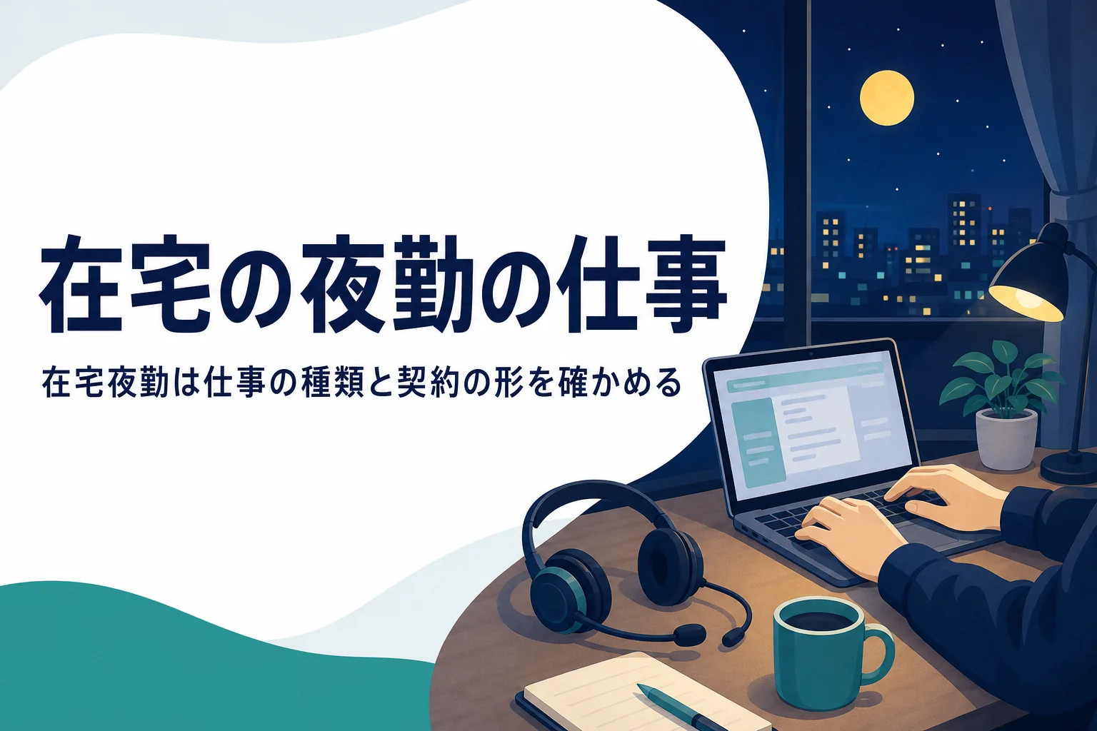 在宅の夜勤の仕事と自宅で夜に働く方法を紹介する記事のアイキャッチ